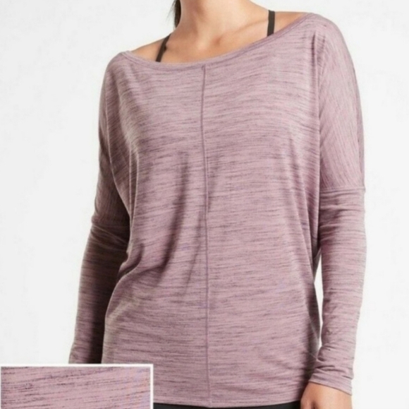 Athleta Essence Flow Bateau Neck Relaxed Boxy Top in Flora Mauve/Cabernet Medium - Picture 1 of 11